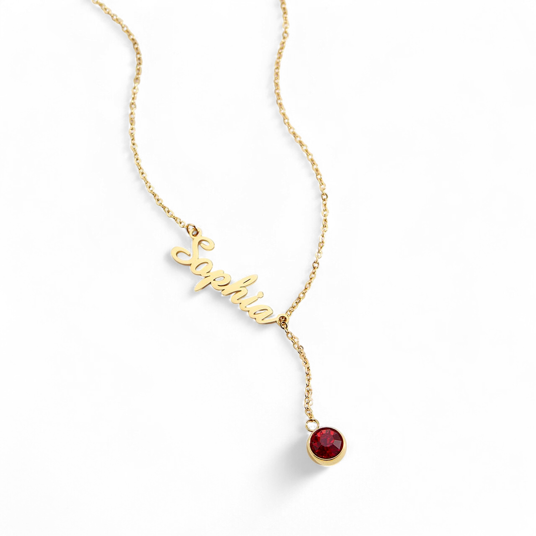 Birthstone Lariat Name Necklace