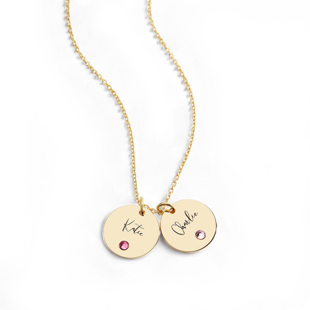 Birthstone Disc Name Necklace