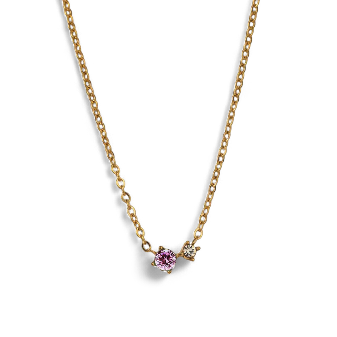 Dainty Birthstone Solitaire Necklace with Diamond Accent