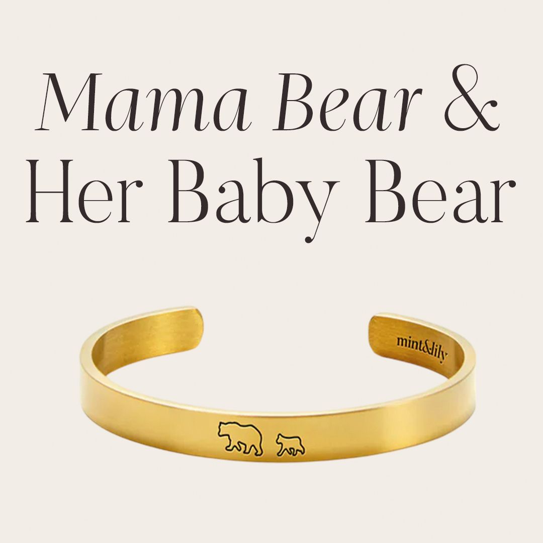 Mama Bear & Her Baby Bears Engraved Cuff Bracelet