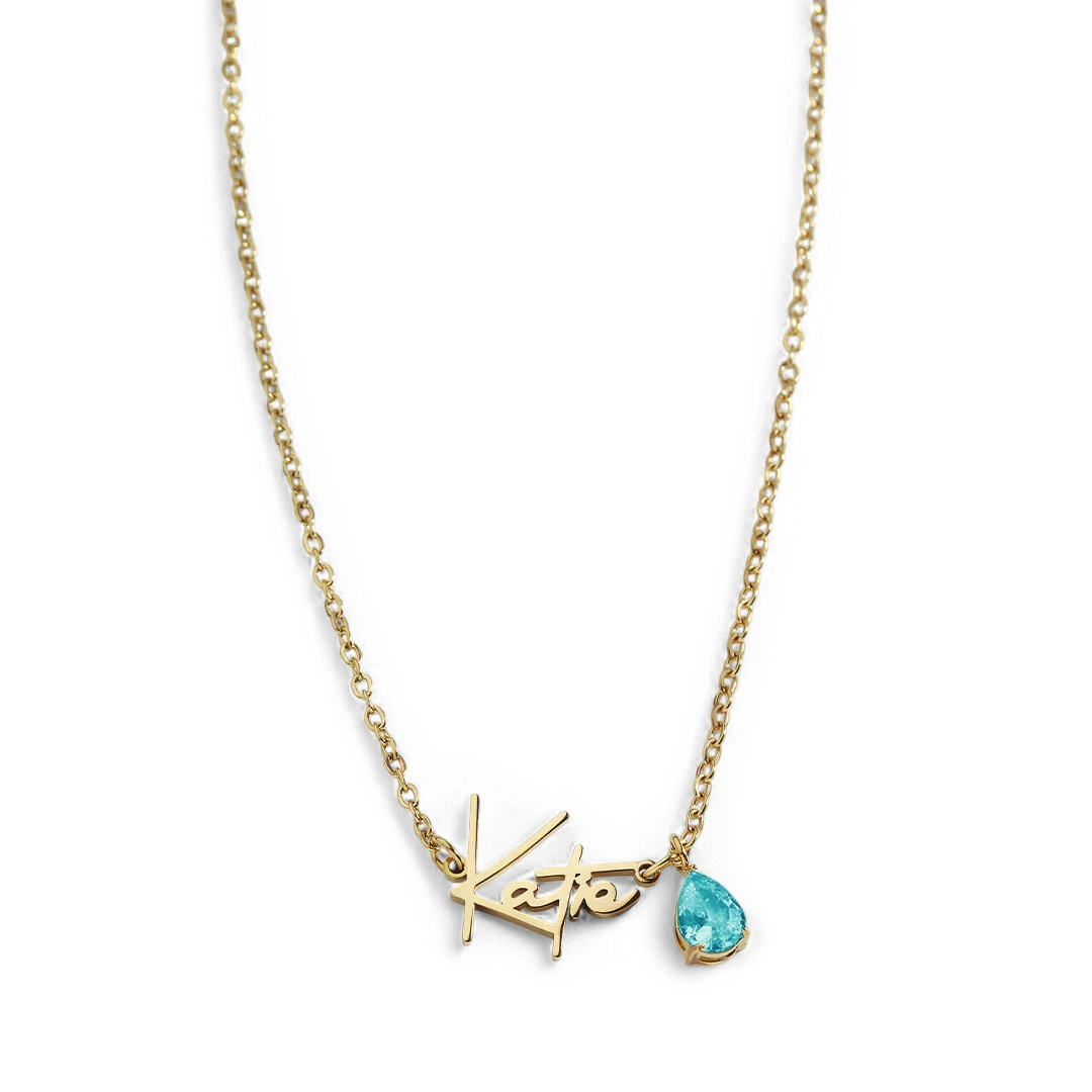 18k Gold Plated / March Aquamarine / 18