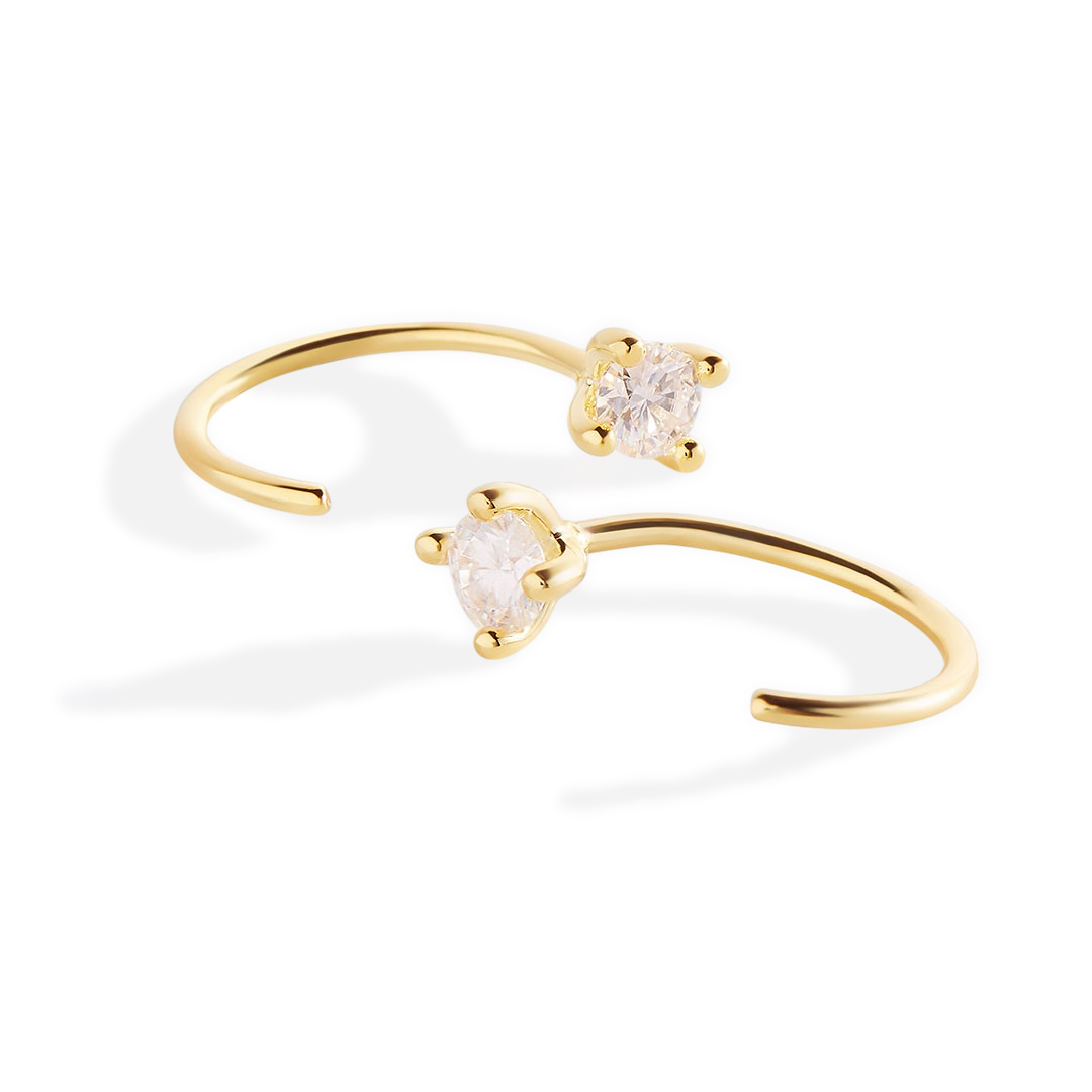 Dainty Diamond Threader Hoop Earrings