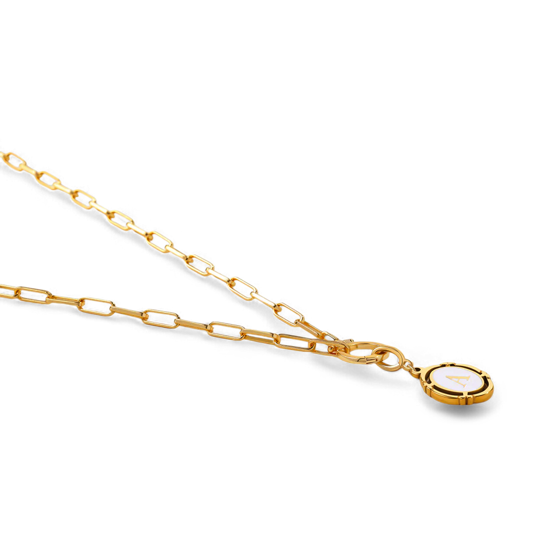 Mint Paperclip Necklace & Vintage Initial Charm