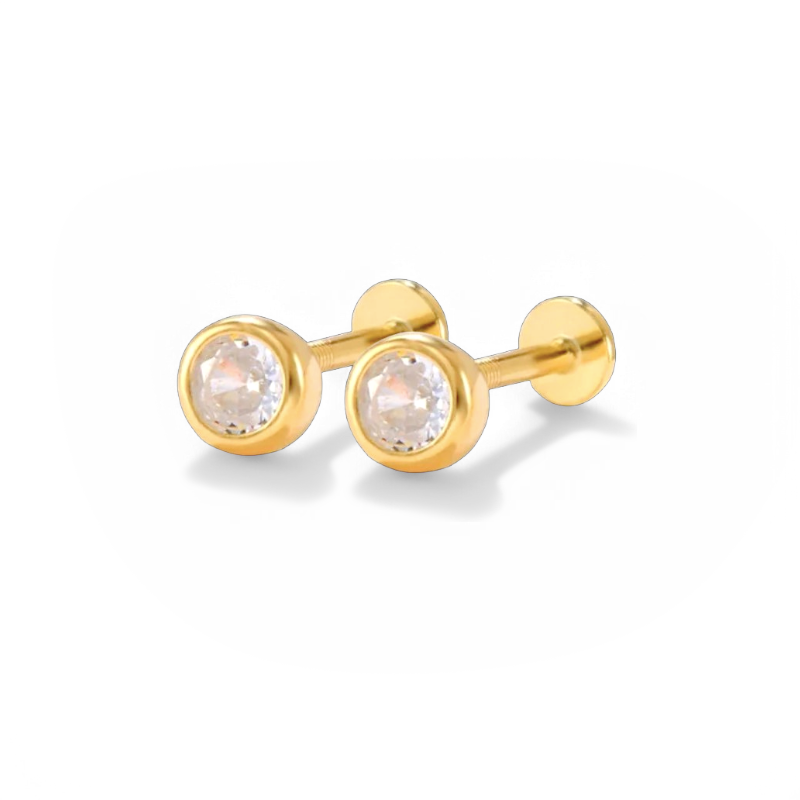 Bezel Stud Flatback Earrings | 16g