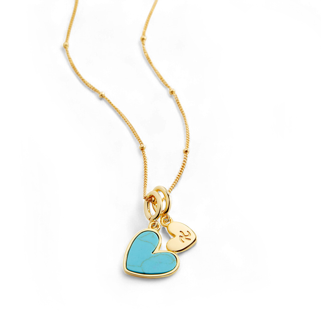 Turquoise Heart Initial Necklace