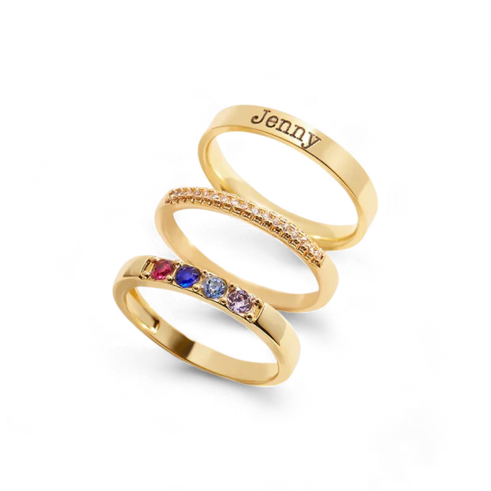 Personalized Name Birthstones Stacking Rings
