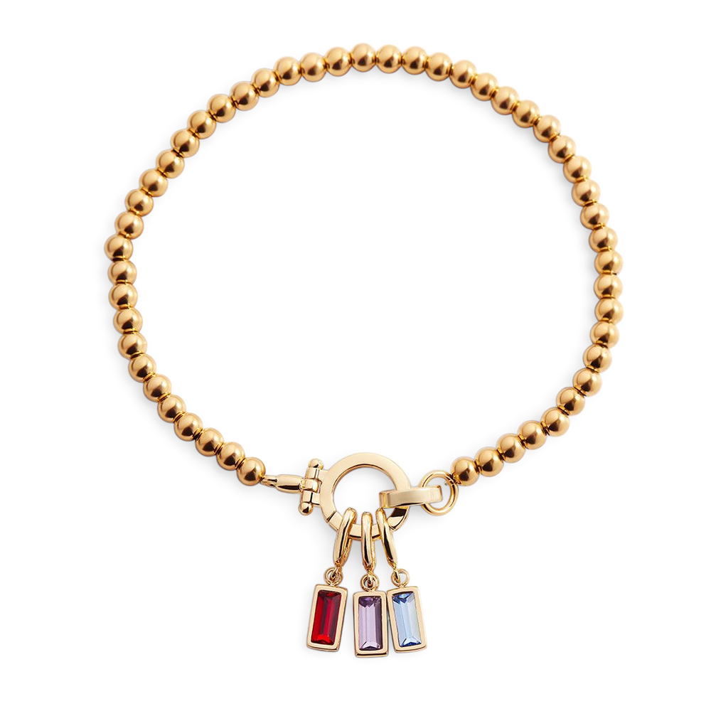 Mint Beaded Birthstone Charm Bracelet - Gold / 7" / 1