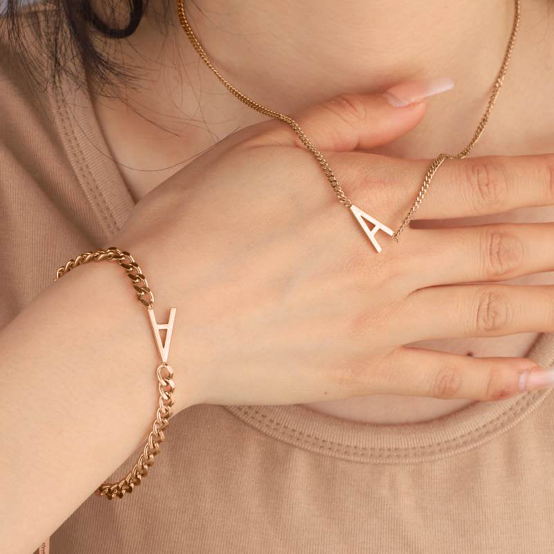 The Skinny Initial Bracelet - 18k Rose Gold Plated / D