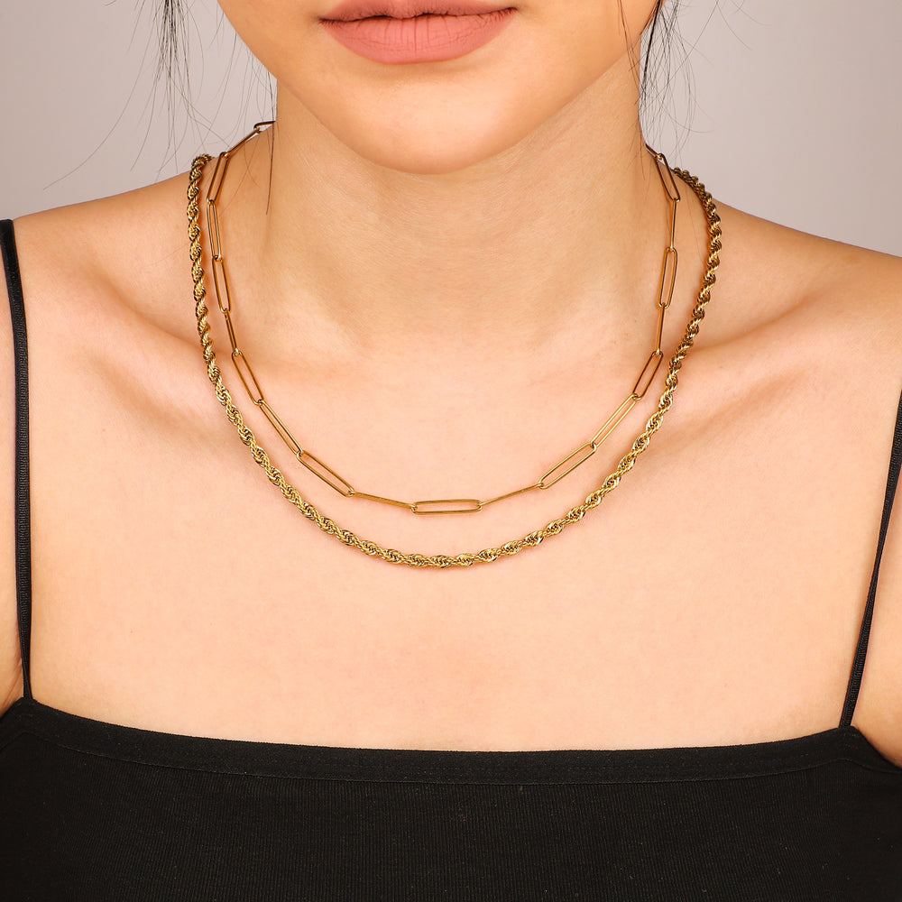 Rope + Paperclip Chain Set - 18k Gold Plated