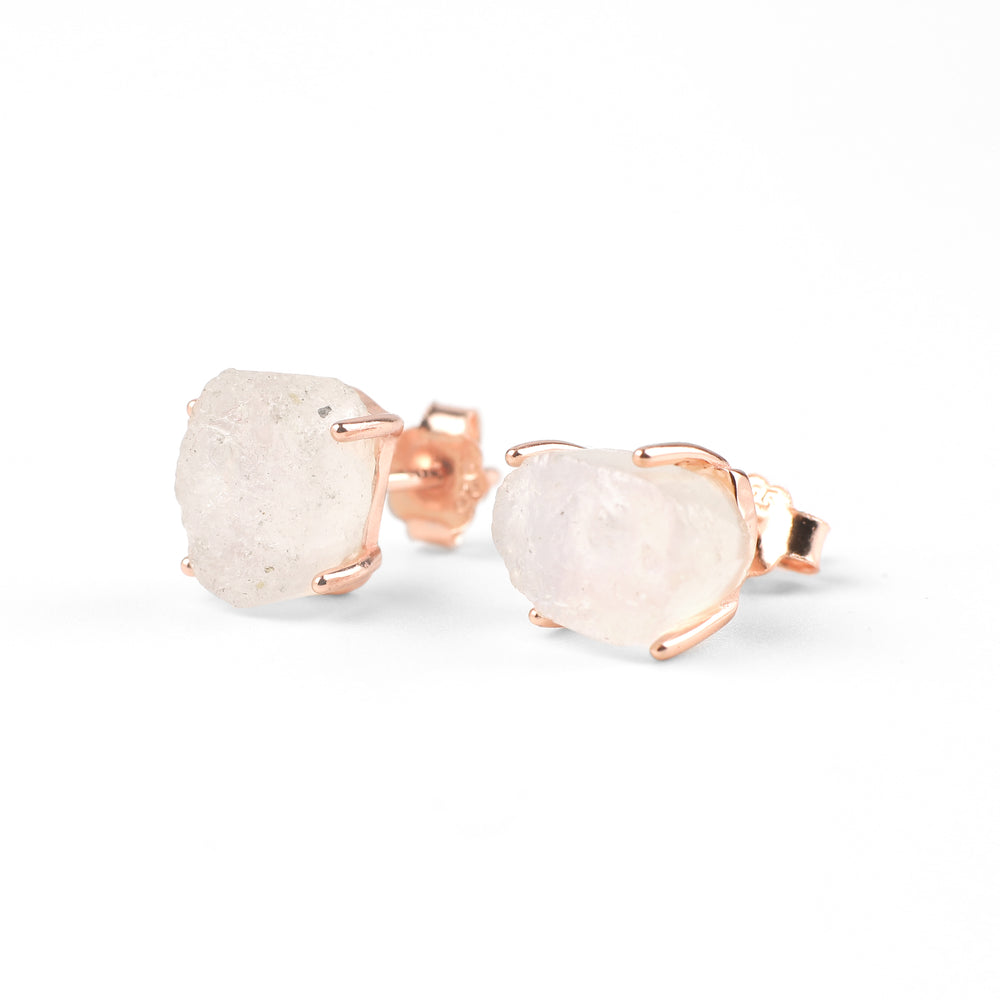 Moonstone Stud Earrings - 18k Rose Gold Over Sterling Silver