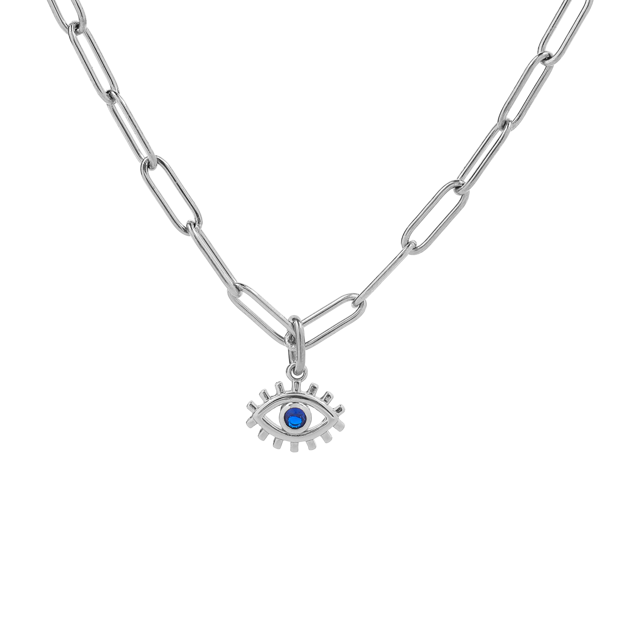 Evil Eye Charm Pendant Necklace with Paperclip Chain