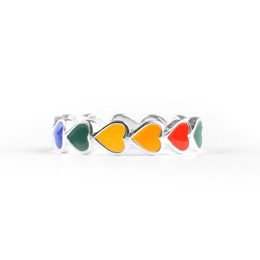 Rainbow Heart Band Ring - Rainbow / 6