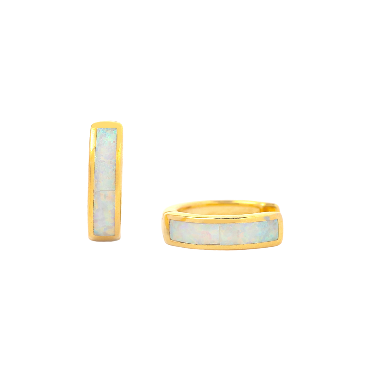 Opal Inlay Huggie Hoop Earrings - Gold / White