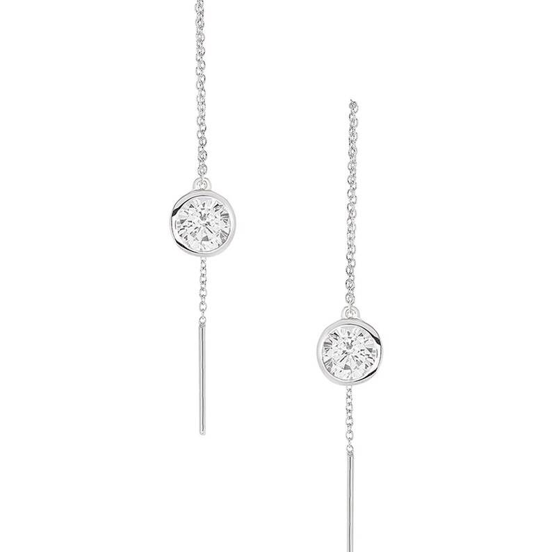 Moissanite Bezel-Set Pull Through Drop Earrings - Default Title