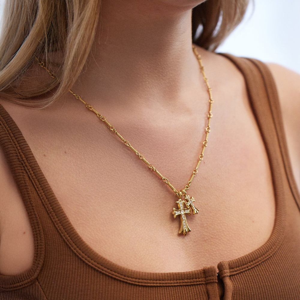 Double Cross Pendant Necklace - Silver