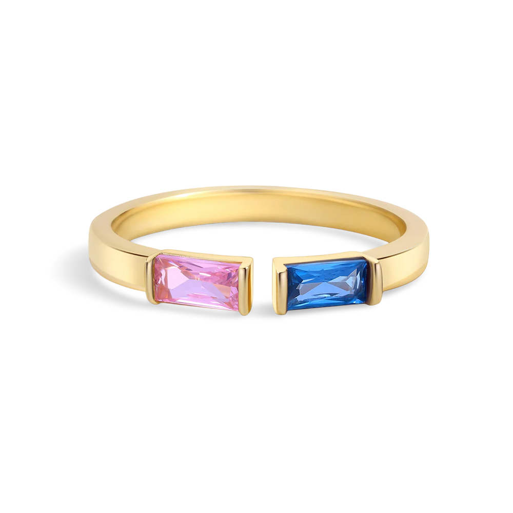 Adjustable Double Birthstone Ring - Gold / Medium (Size 7-8)