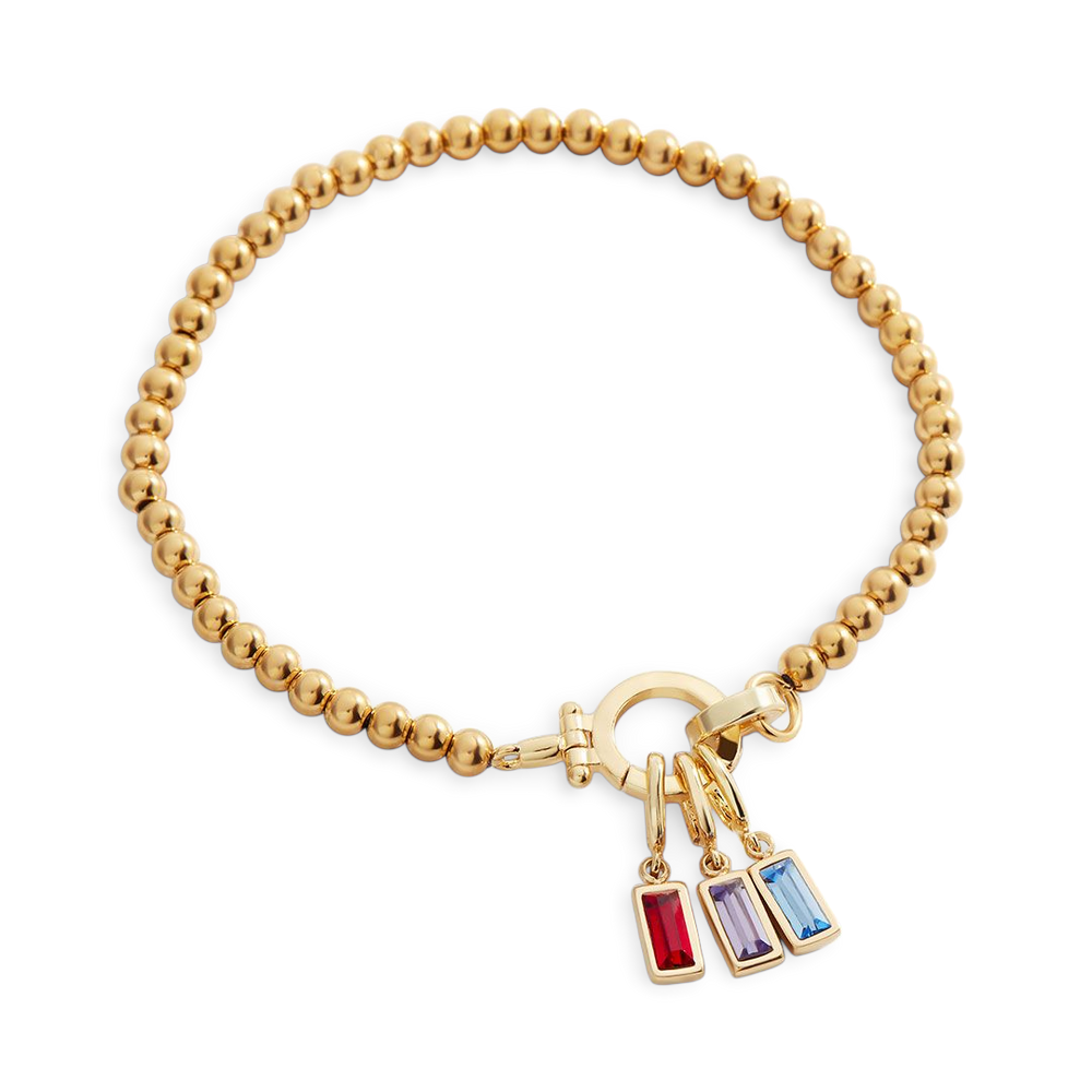 Mint Beaded Birthstone Charm Bracelet - Gold / 7" / 1
