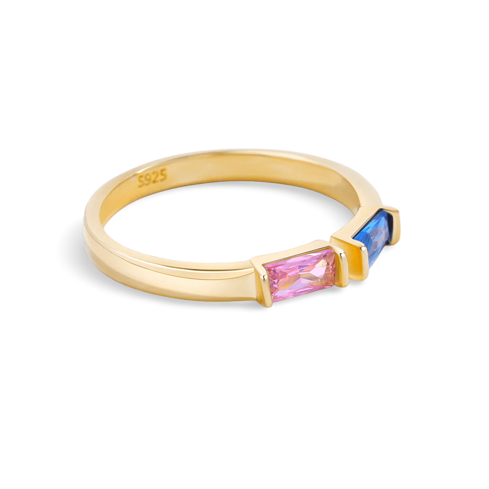 Adjustable Double Birthstone Ring - Gold / Medium (Size 7-8)