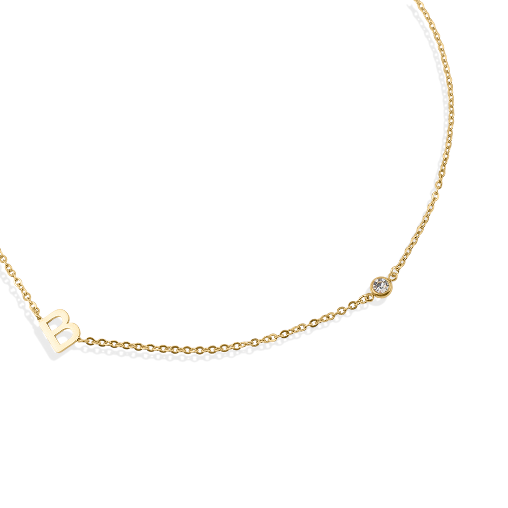Initial Necklace with Diamond Accent - 18k Gold Plated / A