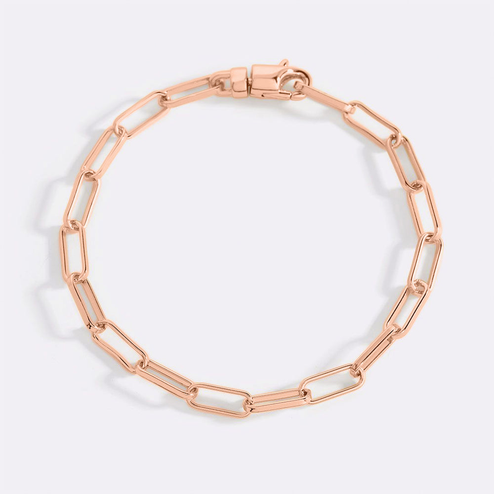 Open Link Paperclip Chain Bracelet - 18k Rose Gold Plated / 7.5"