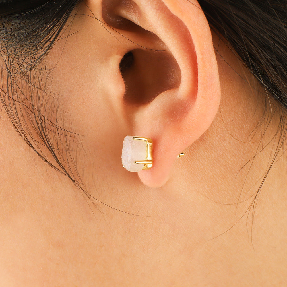 Moonstone Stud Earrings - 18k Gold Over Sterling Silver