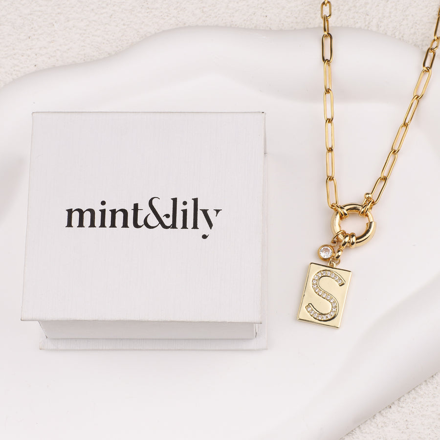 Mint & Lily Pave Initial Pendant Necklace with Paperclip Chain main image 1