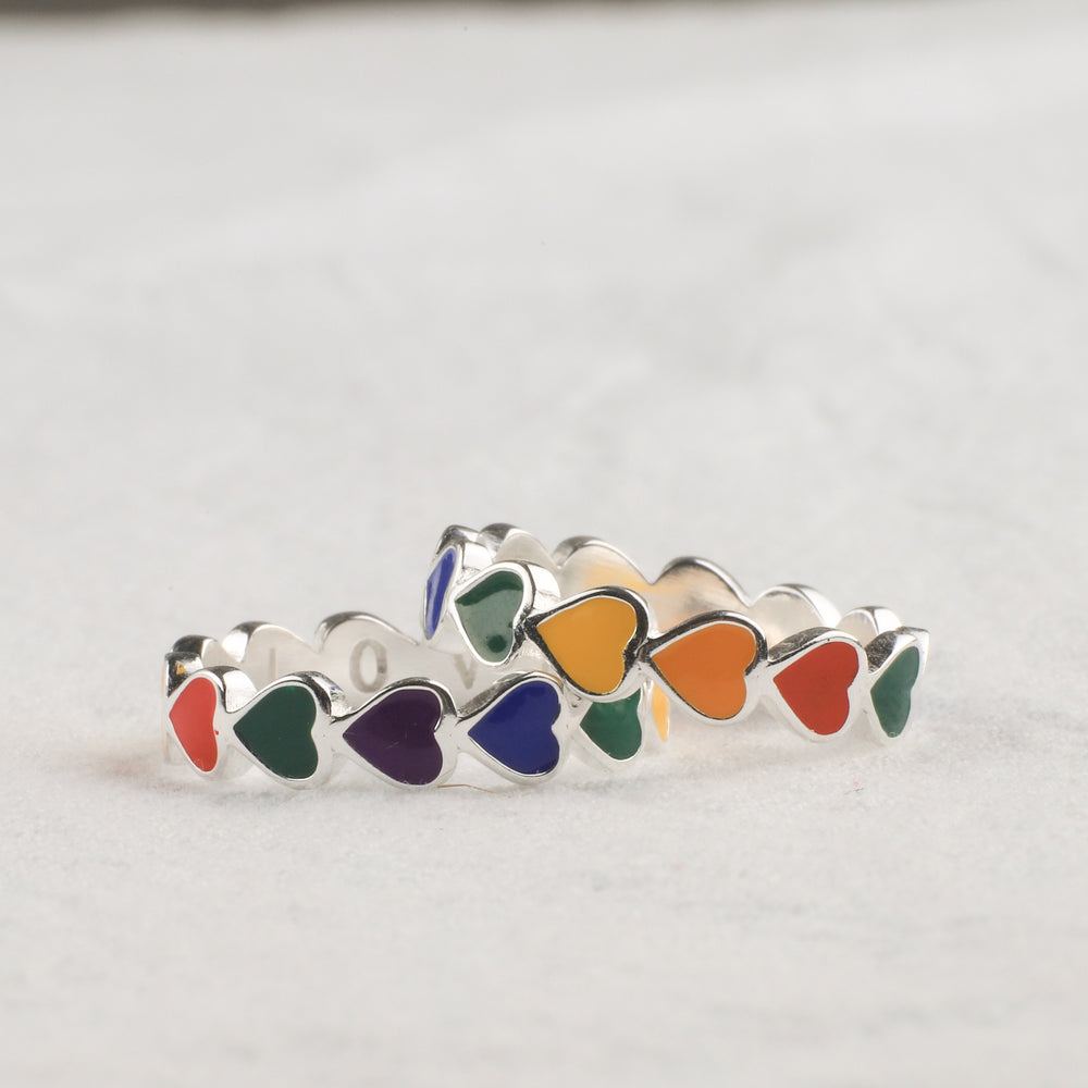 Rainbow Heart Band Ring - Rainbow / 6