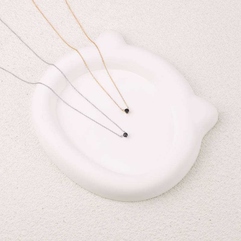 Onyx Dainty Diamond Necklace - 18k Gold Over Sterling Silver
