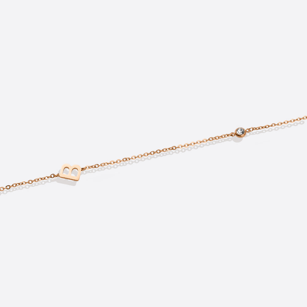 Initial Necklace with Diamond Accent - 18k Rose Gold Plated / R