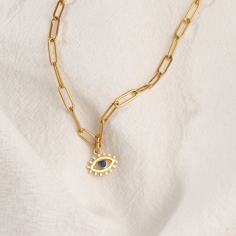 Evil Eye Charm Pendant Necklace with Paperclip Chain - 18k Gold Over Sterling Silver