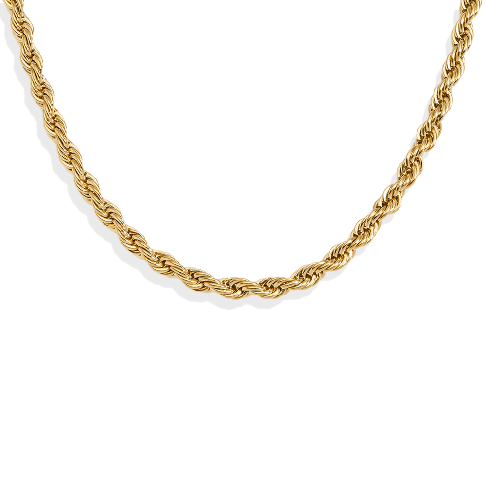 4mm Rope Chain Necklace - Gold / 16" + 2"