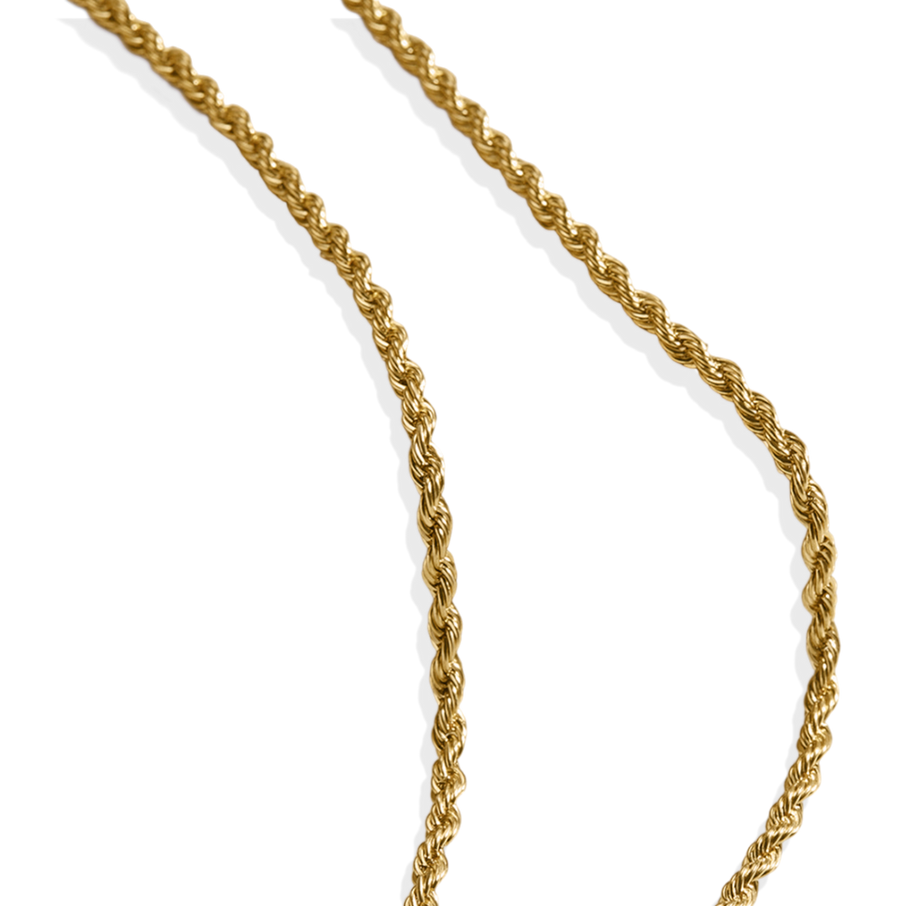 4mm Rope Chain Necklace - Gold / 16" + 2"