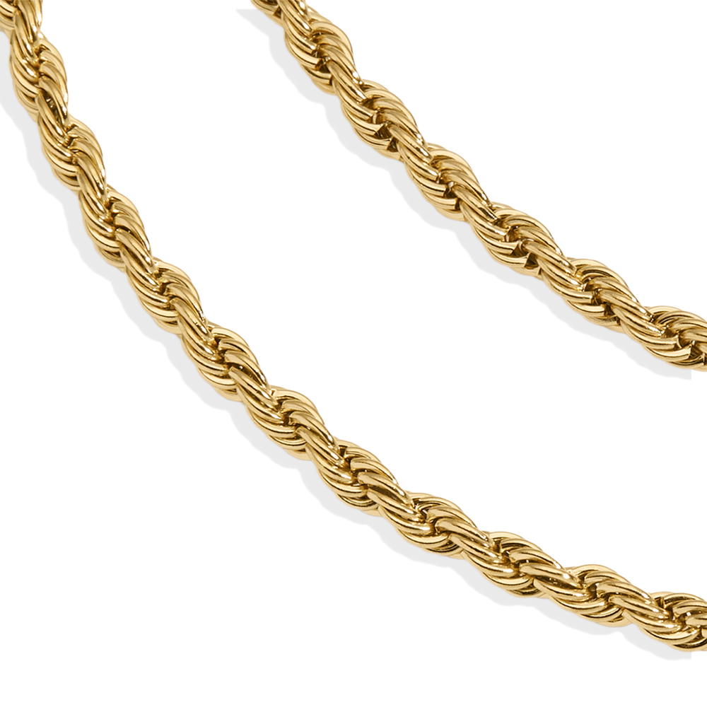 4mm Rope Chain Necklace - Gold / 16" + 2"