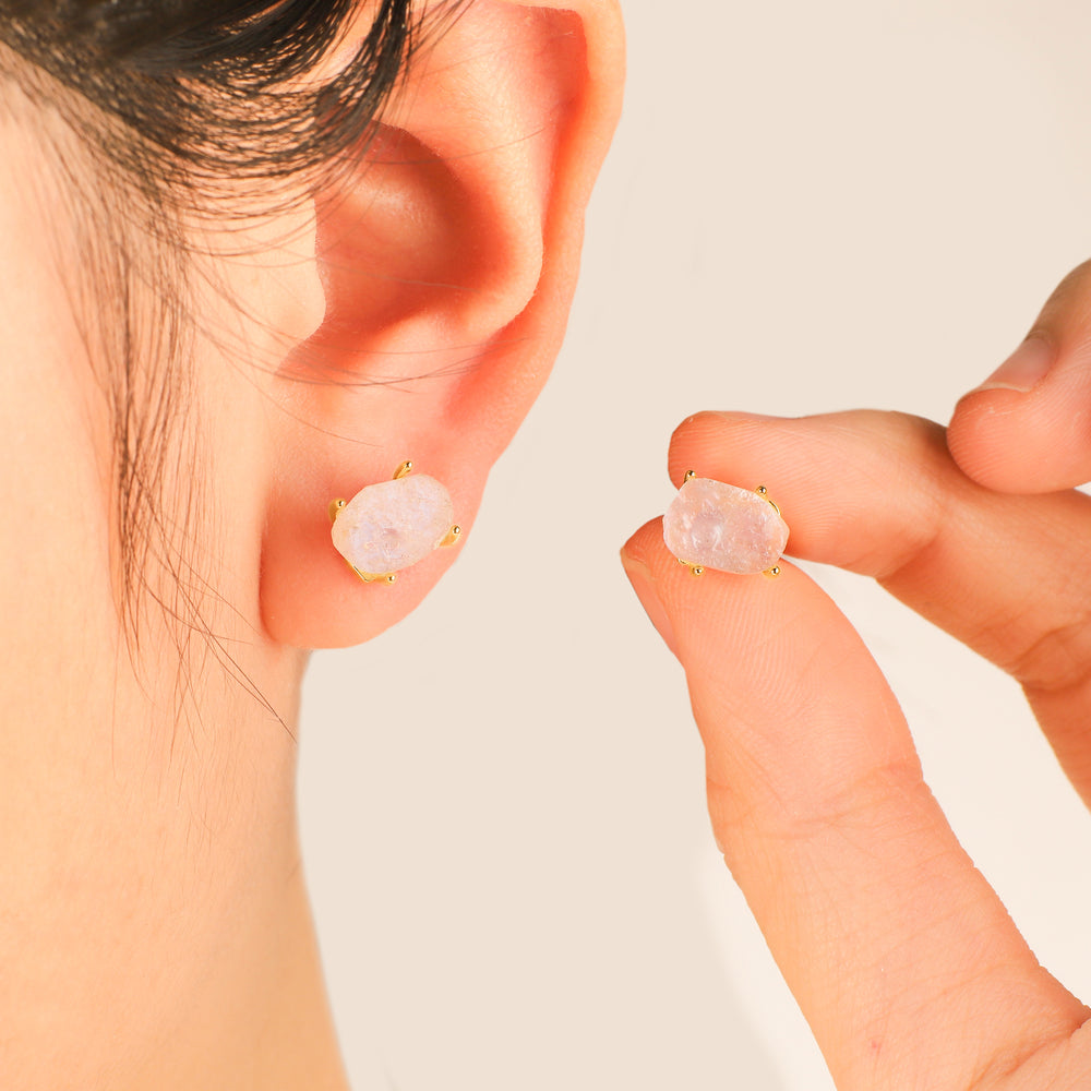 Moonstone Stud Earrings - 18k Gold Over Sterling Silver