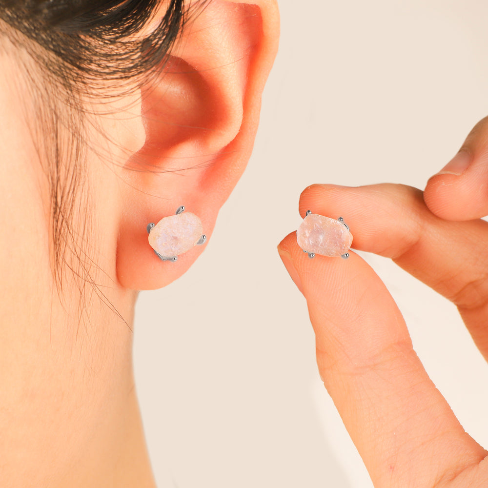Moonstone Stud Earrings - 925 Sterling Silver