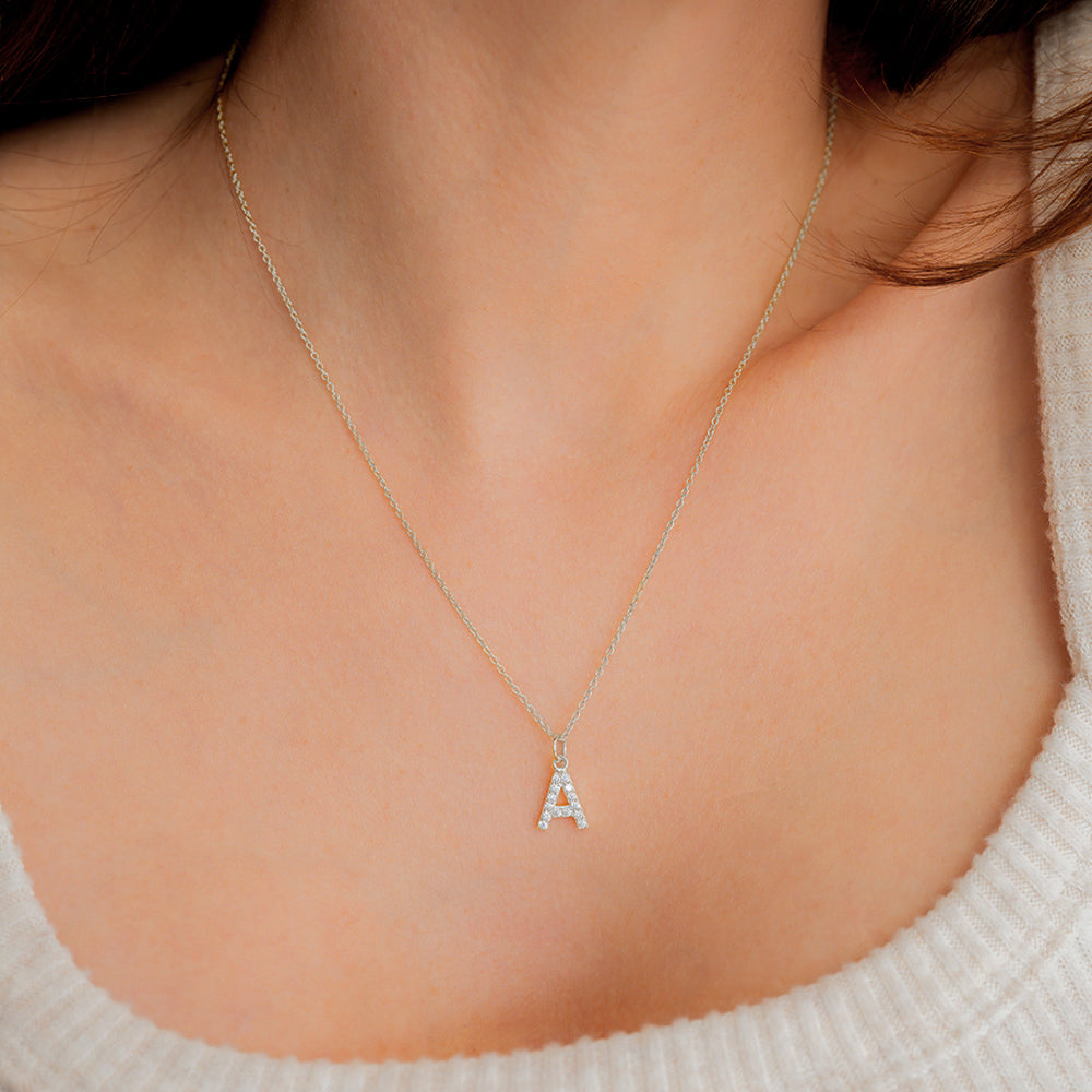 Pavé Uppercase Initial Necklace - Silver / I
