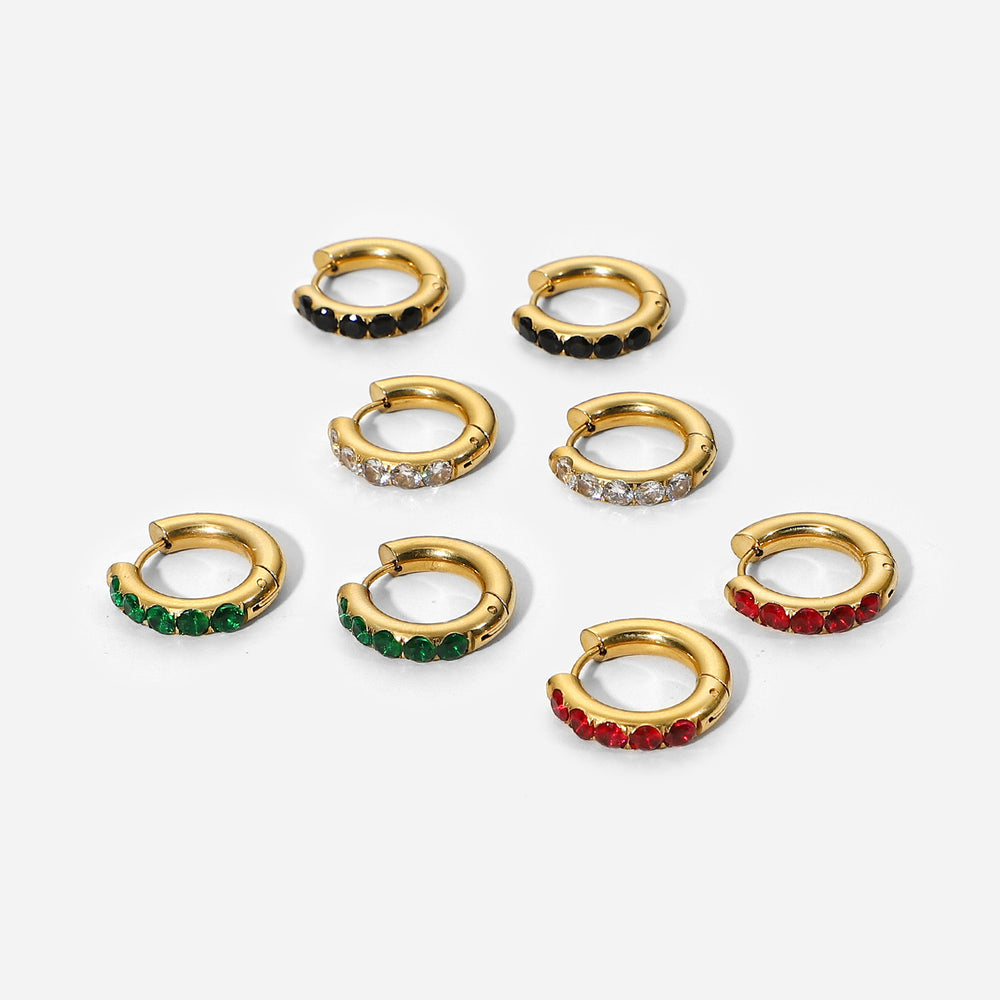 Chunky Gemstone Huggie Hoop Earrings - Black Diamond