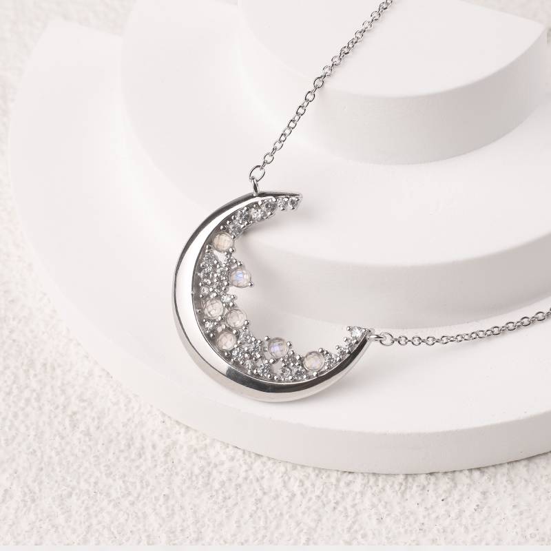 Crescent Moonstone Pendant Necklace - Default Title