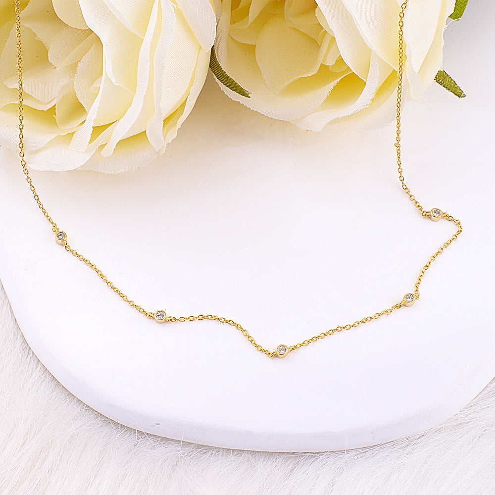 Bezel-Set Five Crystal Necklace - 18k Gold Plated