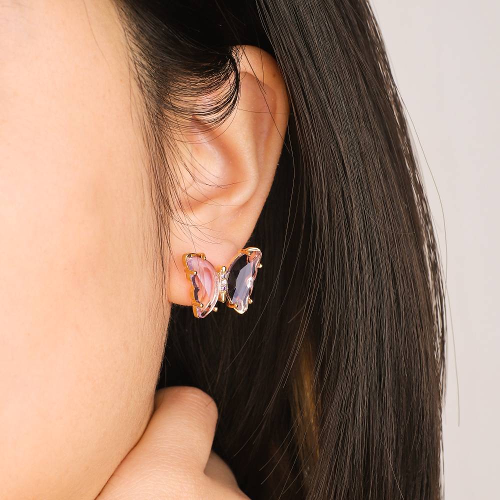 Crystal Butterfly Stud Earrings - Lilac Purple
