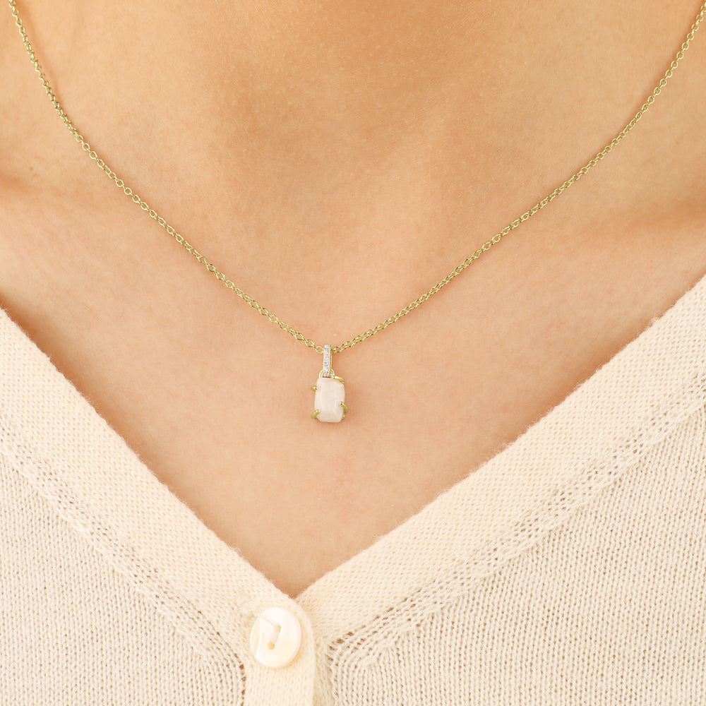 Raw Moonstone Pave Link Pendant Necklace - 18k Gold Over Sterling Silver