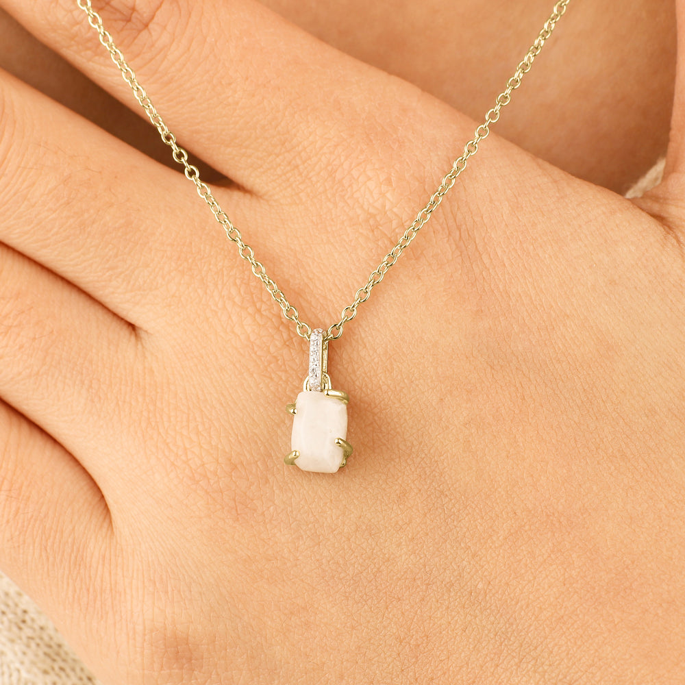 Raw Moonstone Pave Link Pendant Necklace - 18k Gold Over Sterling Silver