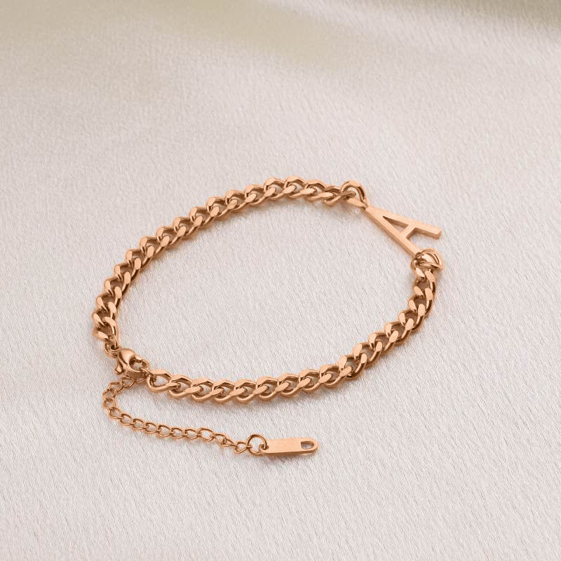 The Skinny Initial Bracelet - 18k Rose Gold Plated / D