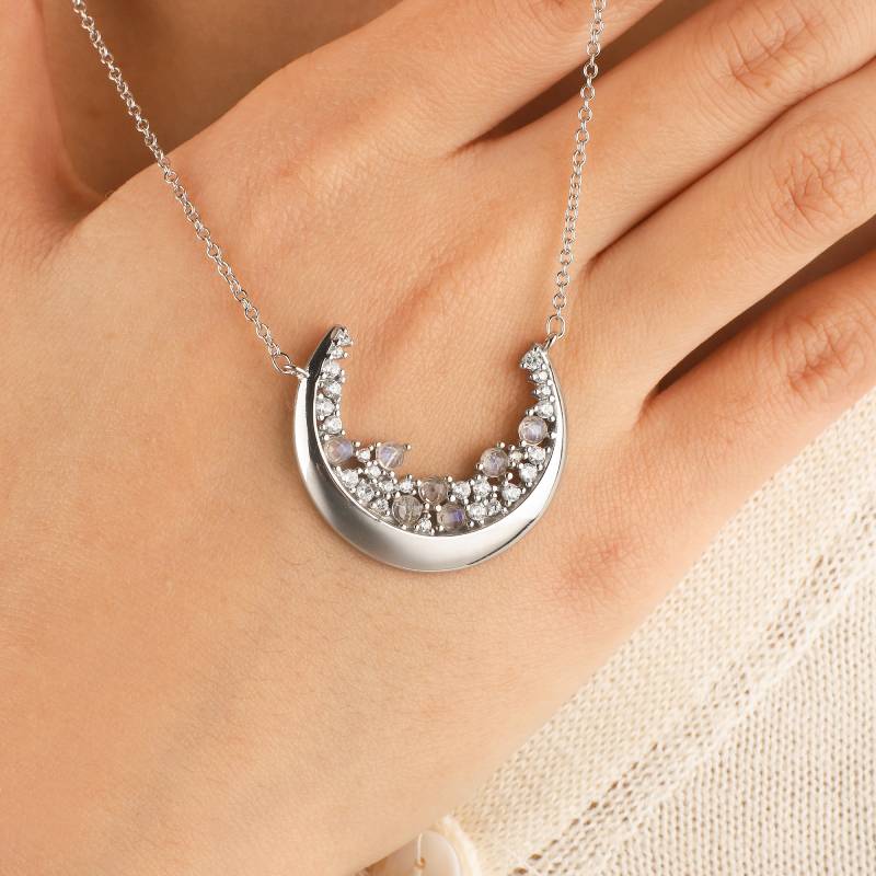 Crescent Moonstone Pendant Necklace - Default Title