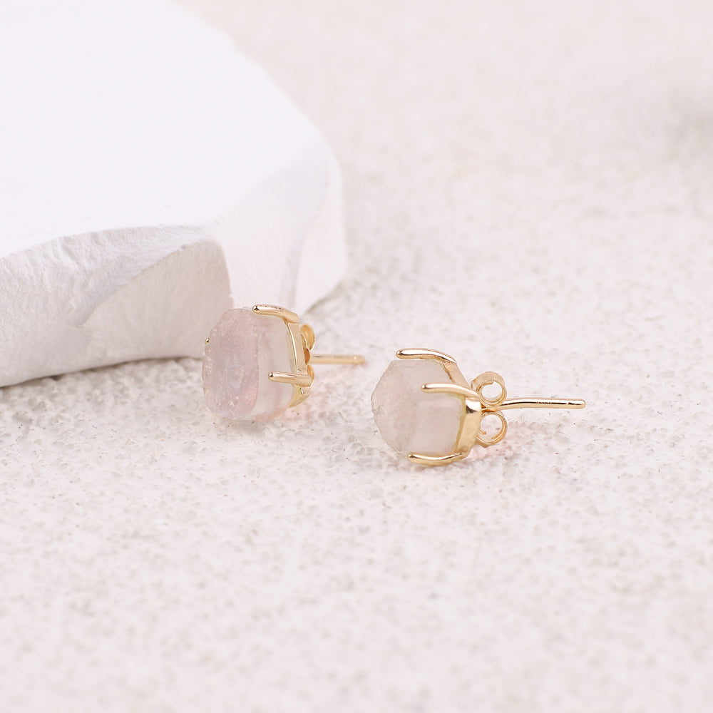 Moonstone Stud Earrings - 18k Gold Over Sterling Silver