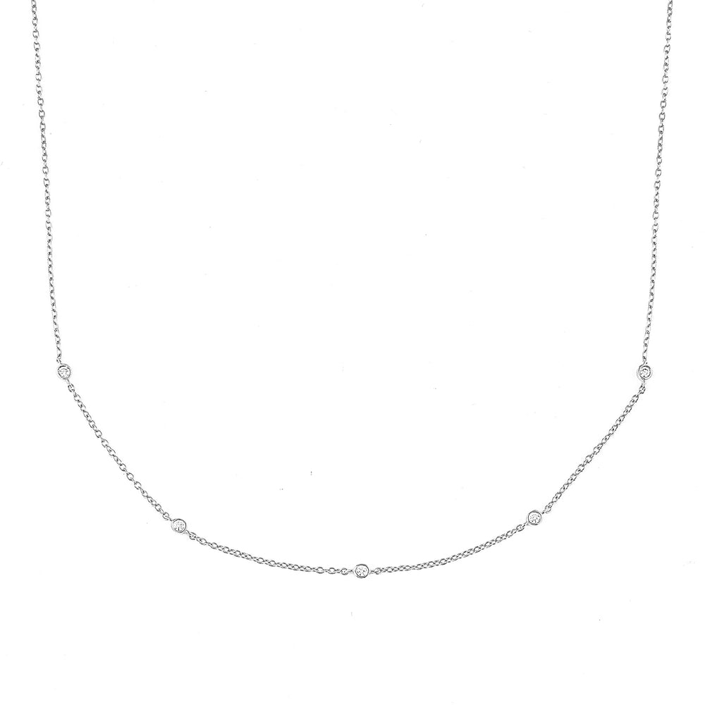 Bezel-Set Five Crystal Necklace - Silver