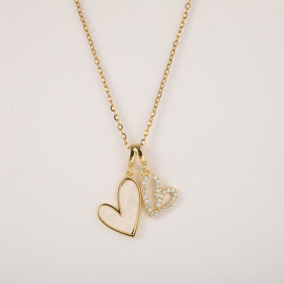 Mother Pearl & Pave Hearts Necklace