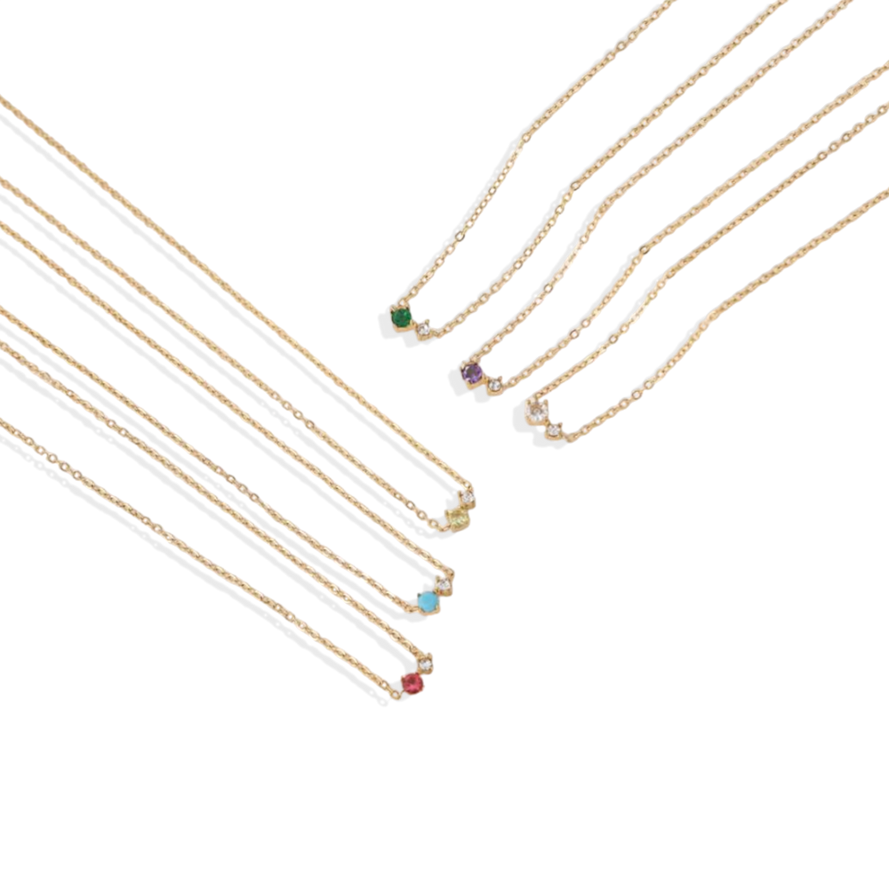 Dainty Birthstone Solitaire Necklace with Diamond Accent - January Garnet