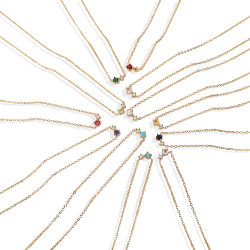 Dainty Birthstone Solitaire Necklace with Diamond Accent - January Garnet