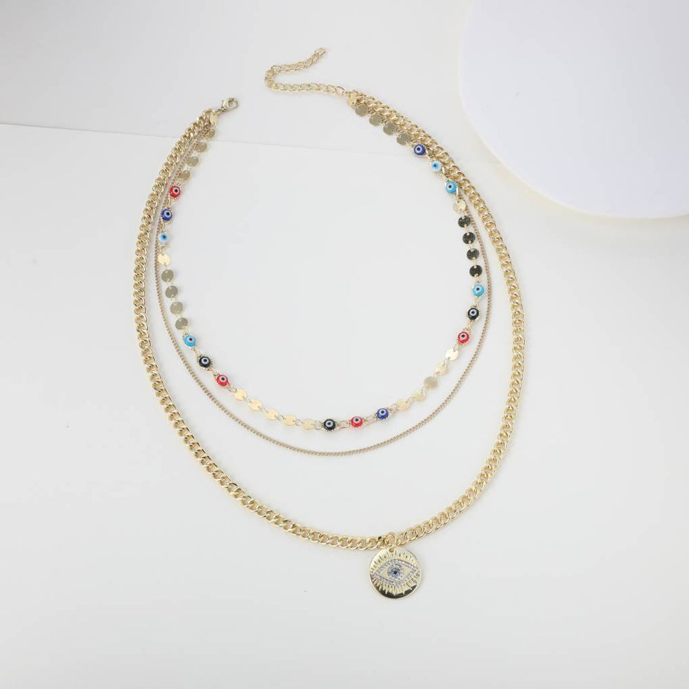 Evil Eye Curb Chains Stacked Necklace - Default Title